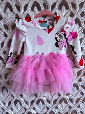 Disney Pink & White Minnie Mouse Tulle Tutu Bodysuit, 6-9M